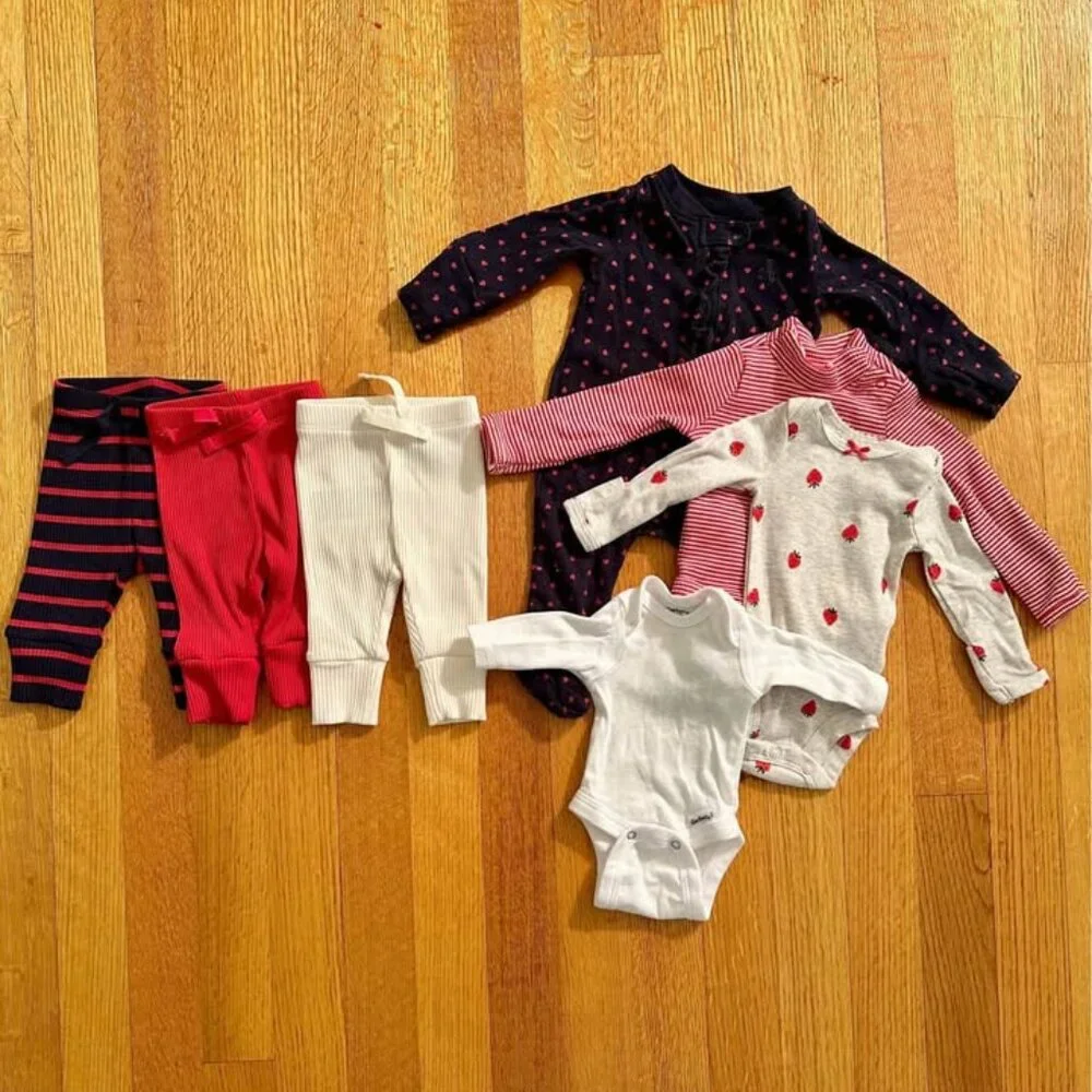 Baby Girls Preemie Outfits Sets Hearts Stripes Strawberries Bundle - Picture 1 of 9